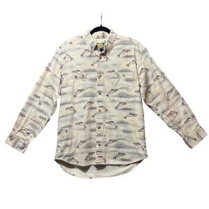 Vintage Cabela's Fish Print‎ Shirt Men M 100% Cotton Outdoors Angler Button Up